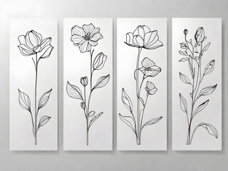 Continuous line drawing set of flowers. Plants one line illustration. Minimalist.