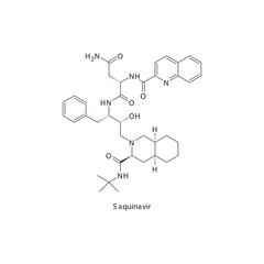 Saquinavir flat skeletal molecular structure Protease inhibitor antivral drug used in HIV treatment. Vector illustration scientific diagram.