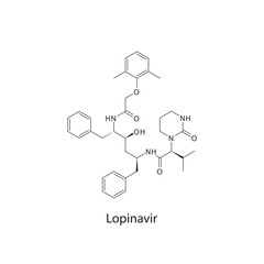 Lopinavir  flat skeletal molecular structure Protease inhibitor antivral drug used in HIV treatment. Vector illustration scientific diagram.