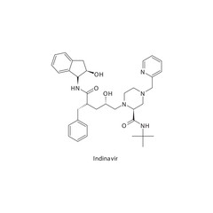 Indinavir&nbsp; flat skeletal molecular structure Protease inhibitor antivral drug used in HIV treatment. Vector illustration scientific diagram.