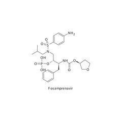 Fosamprenavir  flat skeletal molecular structure Protease inhibitor antivral drug used in HIV treatment. Vector illustration scientific diagram.