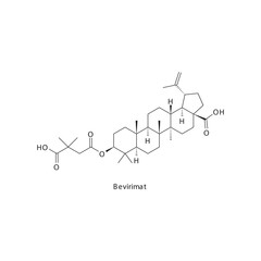 Bevirimat  flat skeletal molecular structure Maturation Inhibitor antiviral drug used in HIV treatment. Vector illustration scientific diagram.