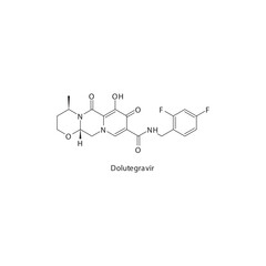 Dolutegravir  flat skeletal molecular structure Integrase Inhibitor antiviral drug used in HIV treatment. Vector illustration scientific diagram.