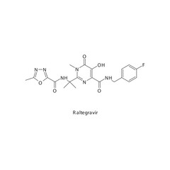 Raltegravir flat skeletal molecular structure Integrase Inhibitor antiviral drug used in HIV treatment. Vector illustration scientific diagram.