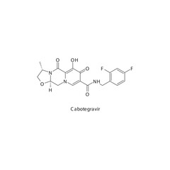 Cabotegravir flat skeletal molecular structure Integrase Inhibitor antiviral drug used in HIV treatment. Vector illustration scientific diagram.