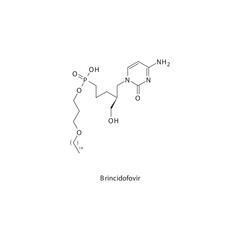 Brincidofovir flat skeletal molecular structure Nucleic acid inhibitor antiviral drug used in Smallpox treatment. Vector illustration scientific diagram.