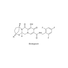 Bictegravir  flat skeletal molecular structure Integrase Inhibitor antiviral drug used in HIV treatment. Vector illustration scientific diagram.