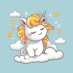 vector angel on the cloud, cute white unicorn on the cloud illustration