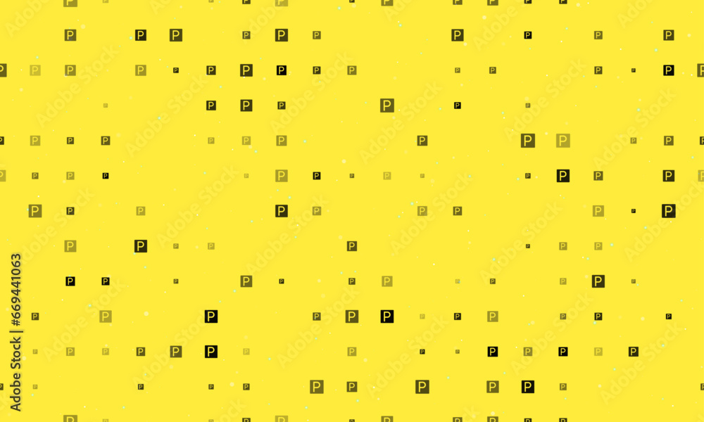 Poster seamless background pattern of evenly spaced black road parking signs of different sizes and opacity
