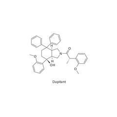 Dapitant flat skeletal molecular structure Neurokinin receptor antagonist NKI1 drug used in Nausea, vomiting treatment. Vector illustration scientific diagram.