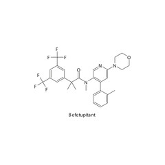 Befetupitant  flat skeletal molecular structure Neurokinin receptor antagonist NKI1 drug used in Nausea, vomiting treatment. Vector illustration scientific diagram.