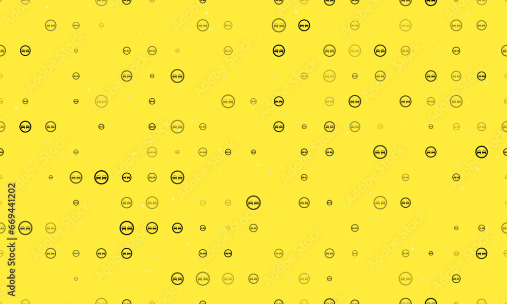 Poster seamless background pattern of evenly spaced black no overtaking signs of different sizes and opacit