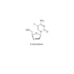 Emtricitabine  flat skeletal molecular structure Reverse-transcriptase inhibitor drug used in HIV treatment. Vector illustration scientific diagram.