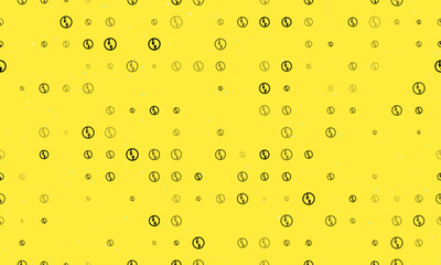 Seamless background pattern of evenly spaced black advantage of oncoming traffic signs of different sizes and opacity. Vector illustration on yellow background with stars