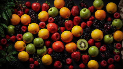 Fototapeta na wymiar Fresh Fruits and Vegetables in Top View