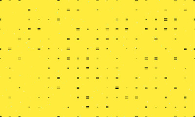 Seamless background pattern of evenly spaced black equals symbols of different sizes and opacity. Vector illustration on yellow background with stars