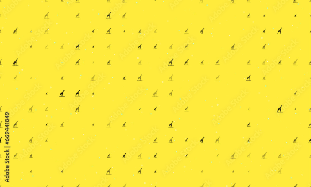 Poster seamless background pattern of evenly spaced black wild giraffe symbols of different sizes and opaci