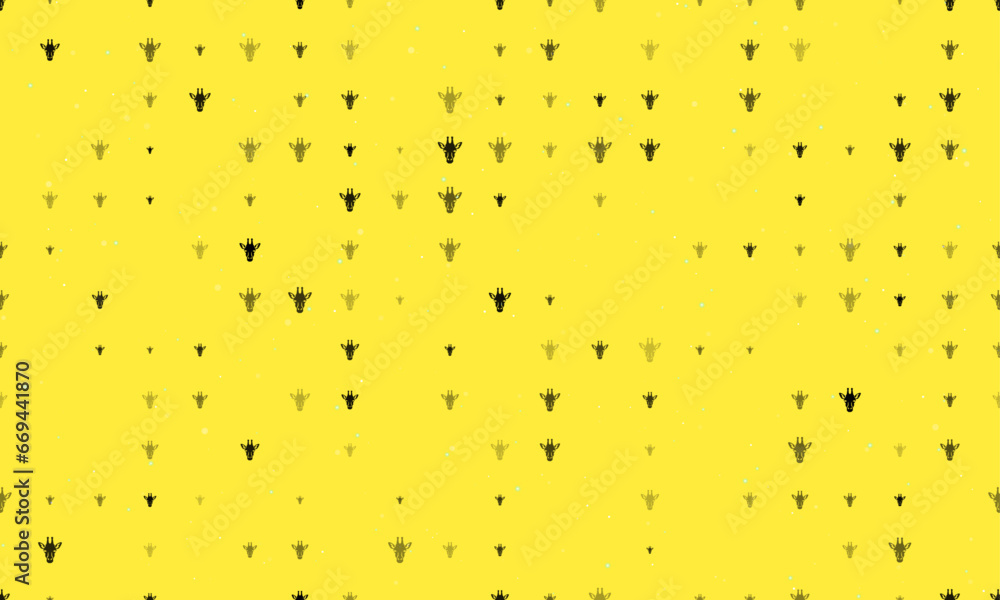 Poster seamless background pattern of evenly spaced black giraffe head symbols of different sizes and opaci