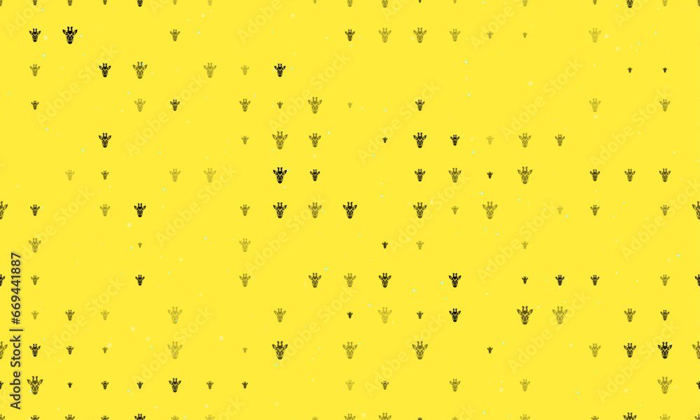 Poster seamless background pattern of evenly spaced black giraffe head symbols of different sizes and opaci
