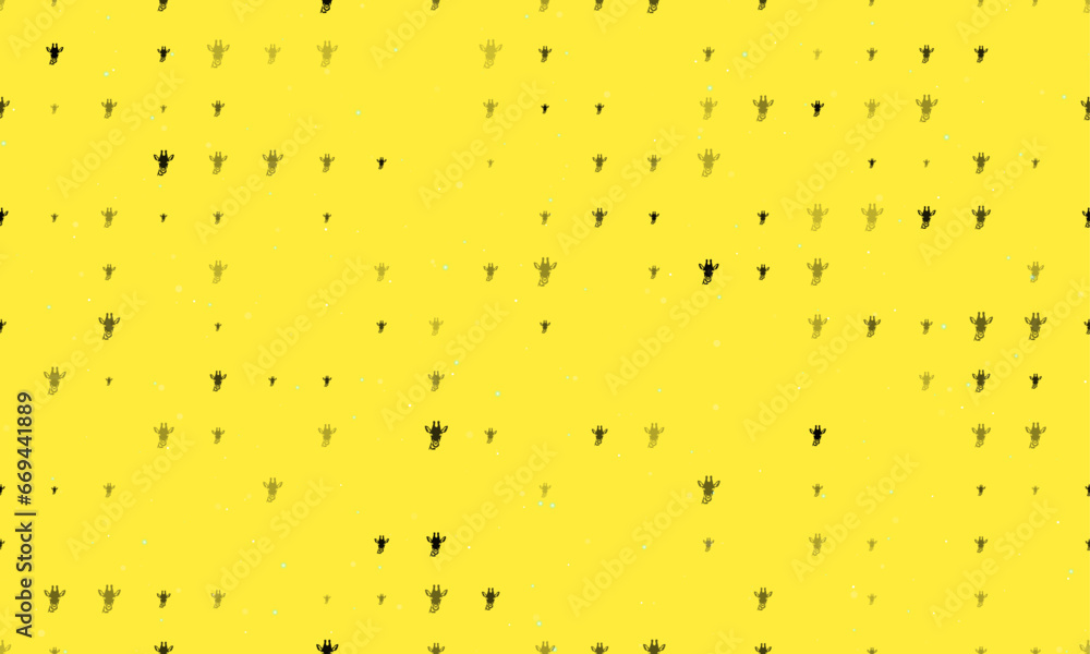 Poster seamless background pattern of evenly spaced black giraffe head symbols of different sizes and opaci