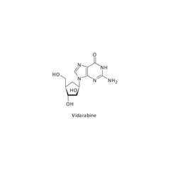 Vidarabine  flat skeletal molecular structure Purine analogue antiviral drug used in Herpes zoster, herpes simplex treatment. Vector illustration scientific diagram.