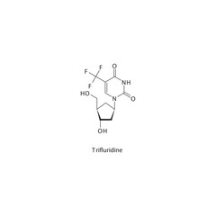 Trifluridine  flat skeletal molecular structure Pyrimidine analogue antiviral drug used in Herpes simplex, Keratitis treatment. Vector illustration scientific diagram.