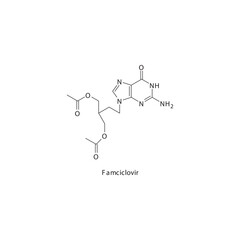 Famciclovir flat skeletal molecular structure Purine analogue antiviral drug used in Herpes zoster, herpes simplex treatment. Vector illustration scientific diagram.