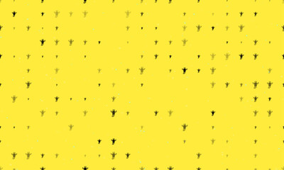 Seamless background pattern of evenly spaced black giraffe head symbols of different sizes and opacity. Vector illustration on yellow background with stars