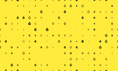 Seamless background pattern of evenly spaced black gorilla head symbols of different sizes and opacity. Vector illustration on yellow background with stars