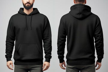 blank black male long sleeve hoodie for design mock up - obrazy, fototapety, plakaty