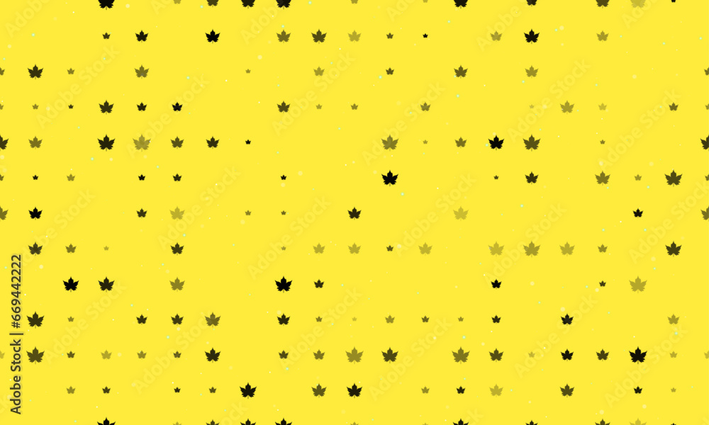 Poster seamless background pattern of evenly spaced black maple leaf symbols of different sizes and opacity