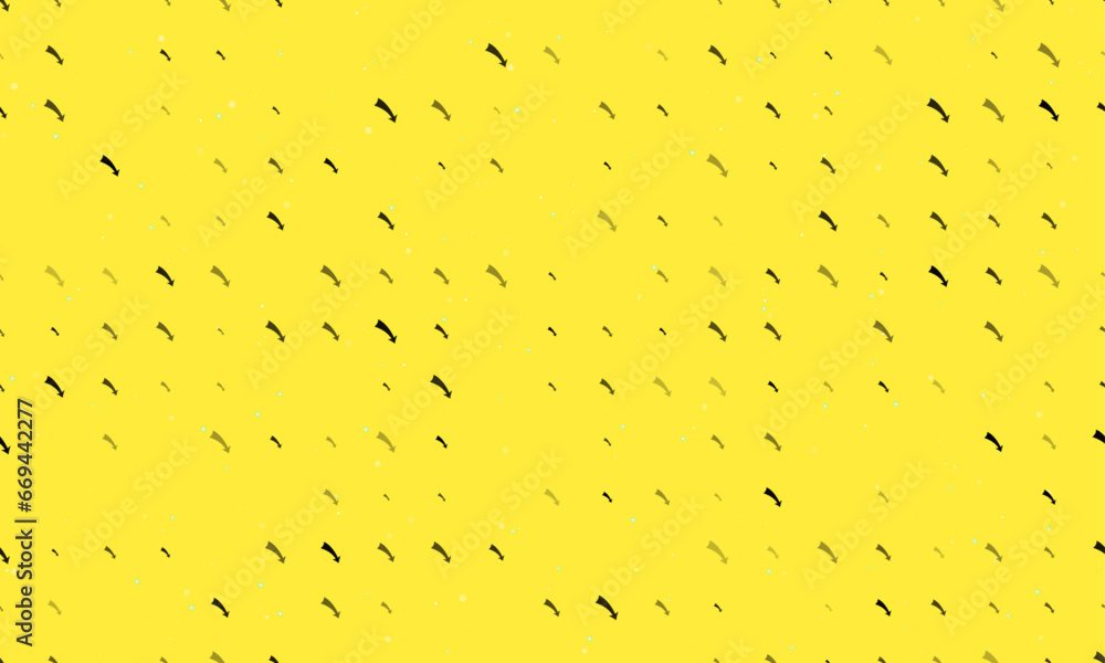 Poster seamless background pattern of evenly spaced black down arrows of different sizes and opacity. vecto