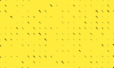 Seamless background pattern of evenly spaced black down arrows of different sizes and opacity. Vector illustration on yellow background with stars