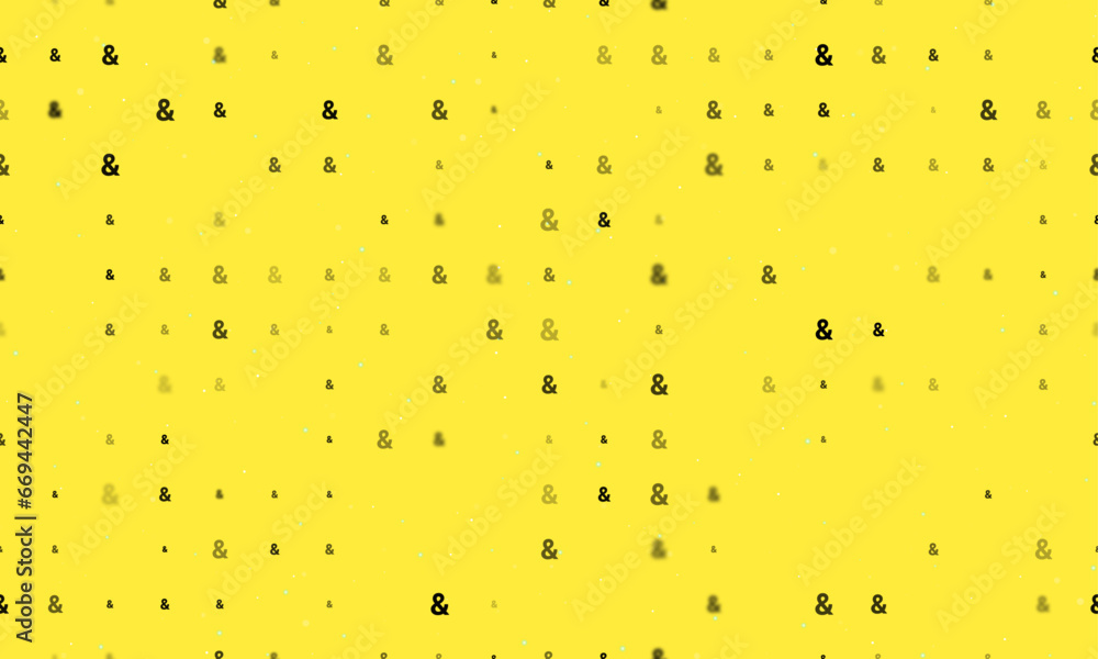 Poster seamless background pattern of evenly spaced black ampersand symbols of different sizes and opacity.