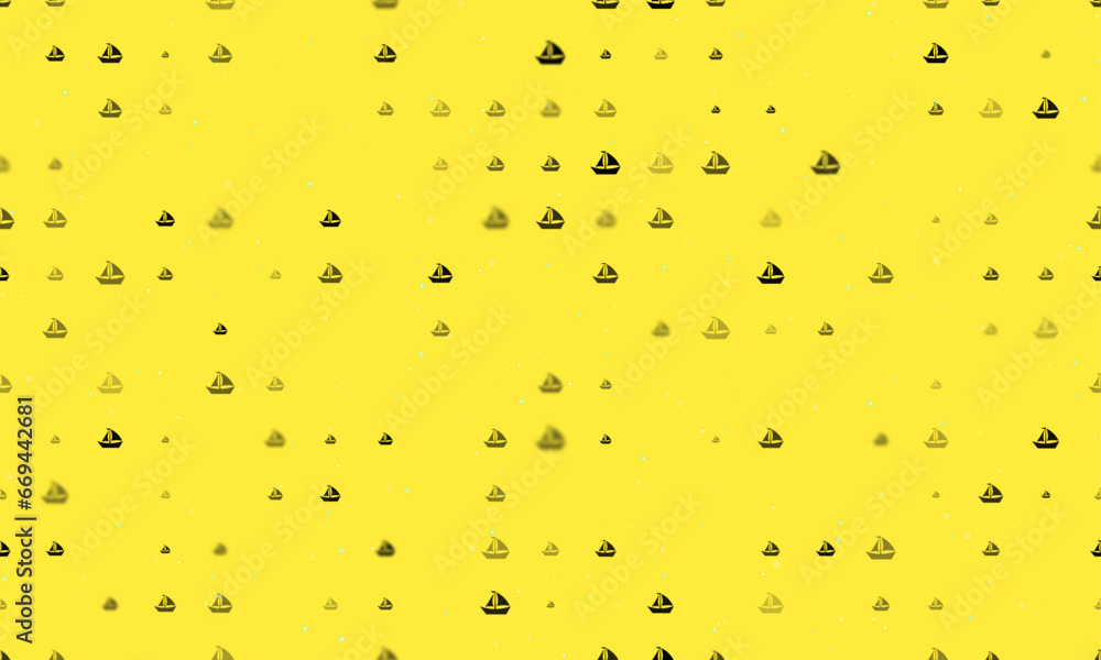 Poster seamless background pattern of evenly spaced black sailing boat symbols of different sizes and opaci