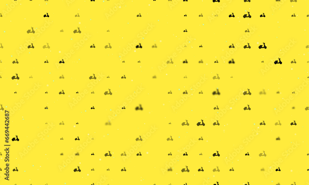 Poster seamless background pattern of evenly spaced black scooter symbols of different sizes and opacity. v