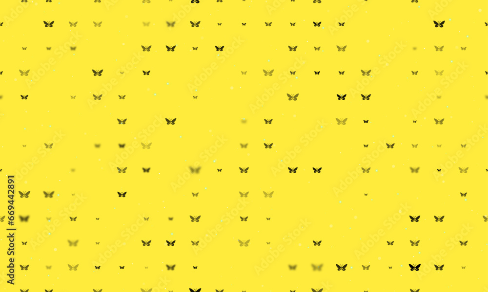 Aufkleber seamless background pattern of evenly spaced black butterfly symbols of different sizes and opacity.