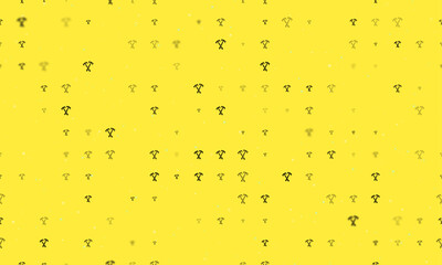 Seamless background pattern of evenly spaced black crossed axes symbols of different sizes and opacity. Vector illustration on yellow background with stars