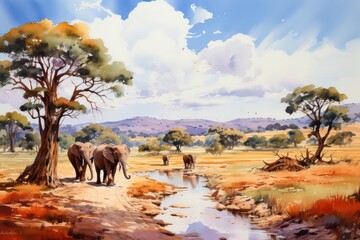 Fototapeta na wymiar herd of elephants in the savannah