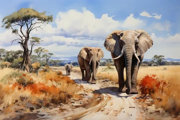 Foto op Aluminium elephants in the savannah © Stasie