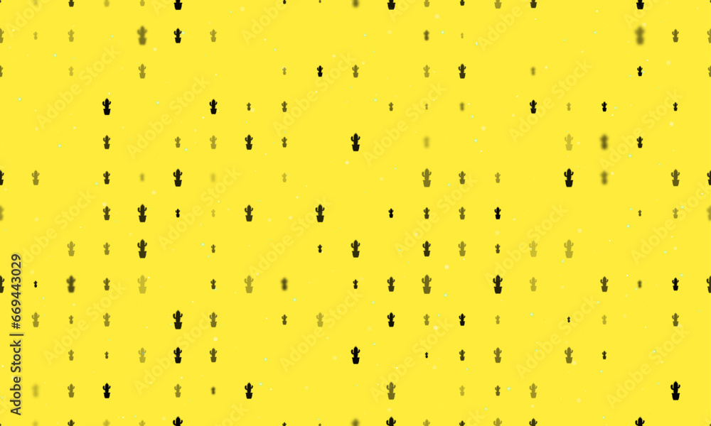 Poster seamless background pattern of evenly spaced black cactus symbols of different sizes and opacity. ve