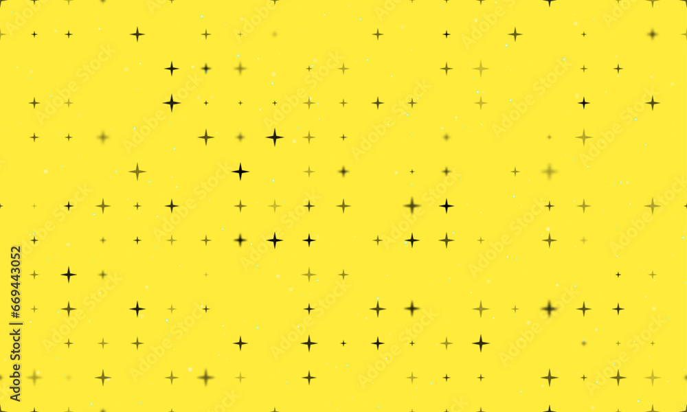 Poster seamless background pattern of evenly spaced black star symbols of different sizes and opacity. vect