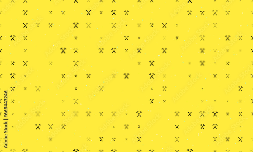 Poster seamless background pattern of evenly spaced black crossed hammers symbols of different sizes and op