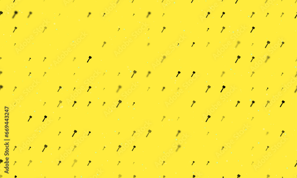 Poster seamless background pattern of evenly spaced black mallet symbols of different sizes and opacity. ve