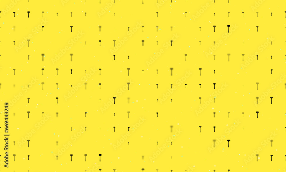 Poster seamless background pattern of evenly spaced black mallet symbols of different sizes and opacity. ve