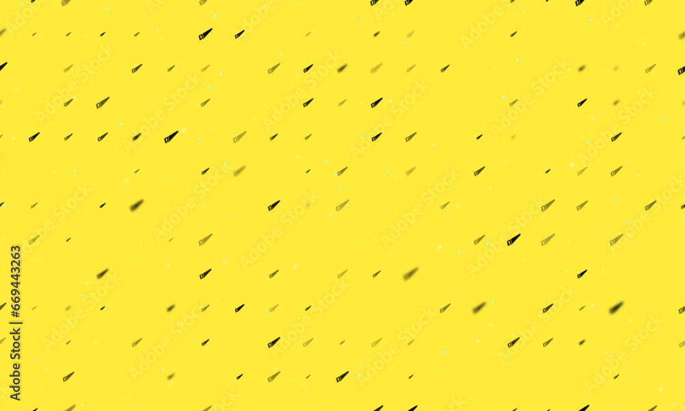 Poster seamless background pattern of evenly spaced black hand saw symbols of different sizes and opacity. 