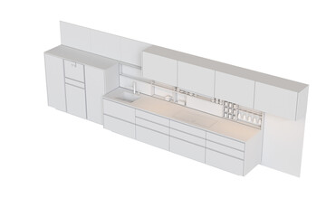 modern kitchen isolated on transparent background, home furniture, 3D illustration, cg render