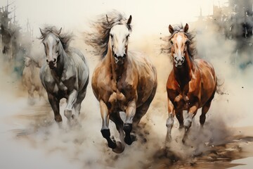 Obraz premium horses in the snow