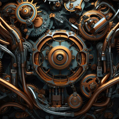 Futuristic Mechanical Background With Gears And Mechanisms Created Using Artificial Intelligence