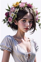 beautiful woman with flower crown. design